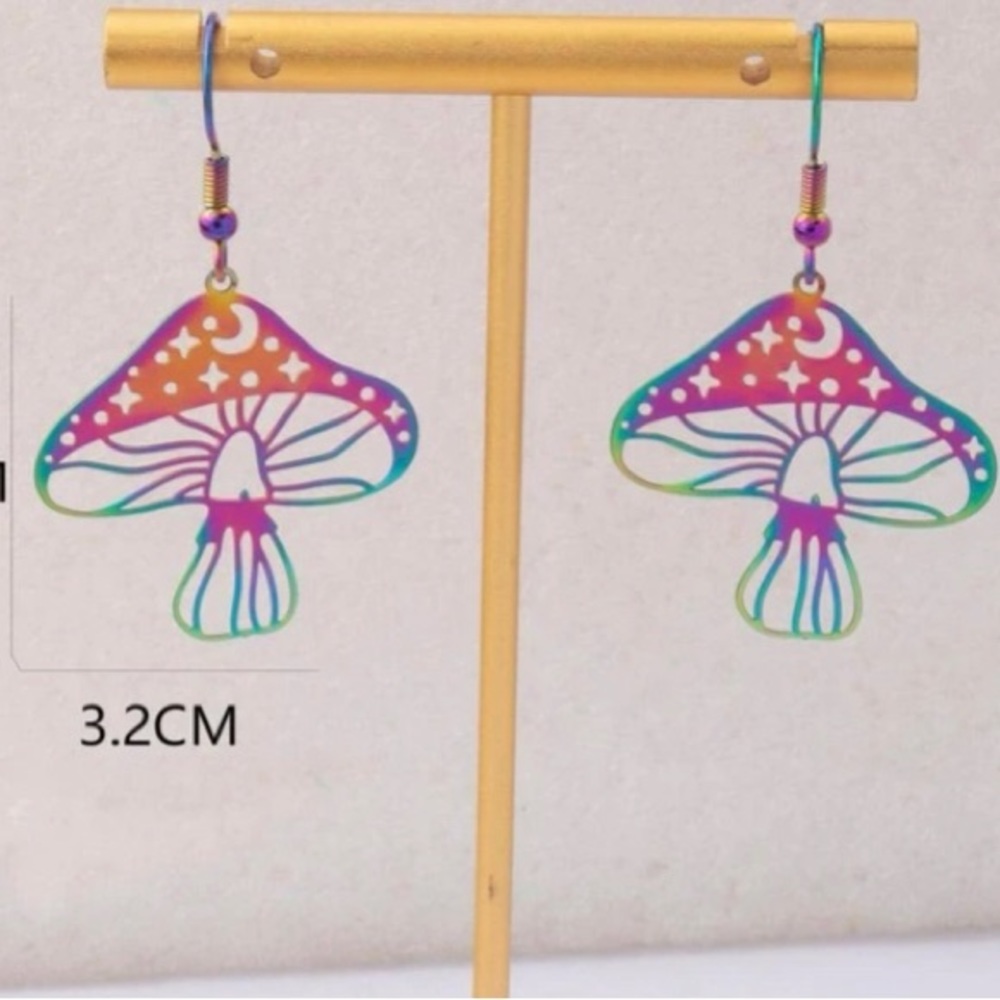 Rainbow mushroom earrings - Picture 3 of 3